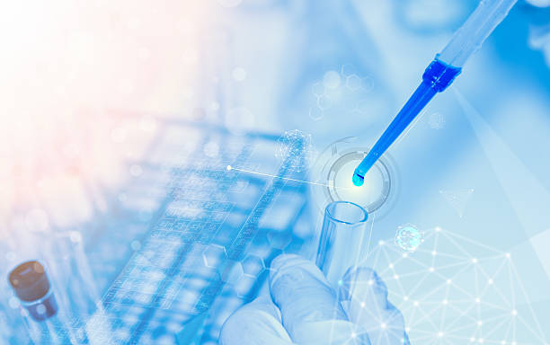 cientista de laboratório e conceito de fundo. - laboratory test tube chemistry biology imagens e fotografias de stock