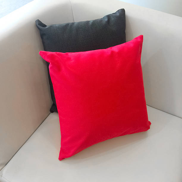 istock Sofa corner with red and gray cushions 523410827