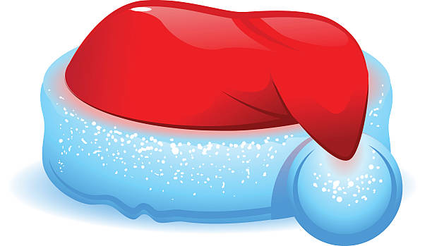 ilustraciones, imágenes clip art, dibujos animados e iconos de stock de sombrero rojo de navidad con acabado azul - fur trim