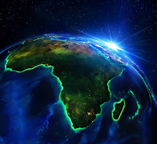 terra área em áfrica, à noite - globe earth space high angle view - fotografias e filmes do acervo