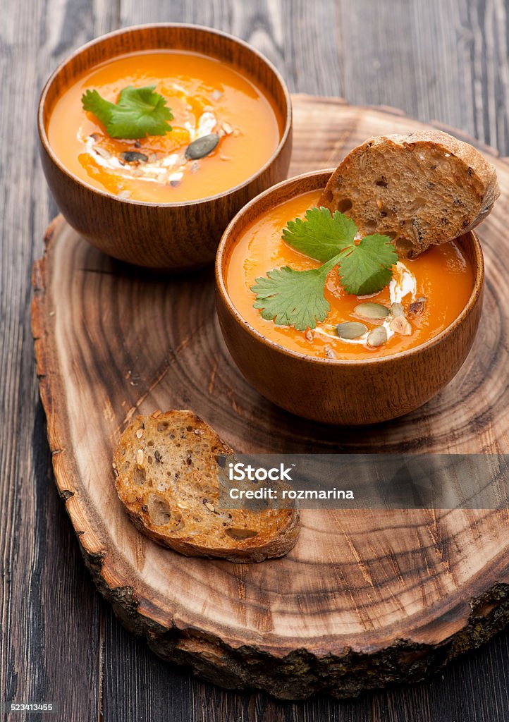 Pumpkin soup in rustic style Backgrounds Stock Photo