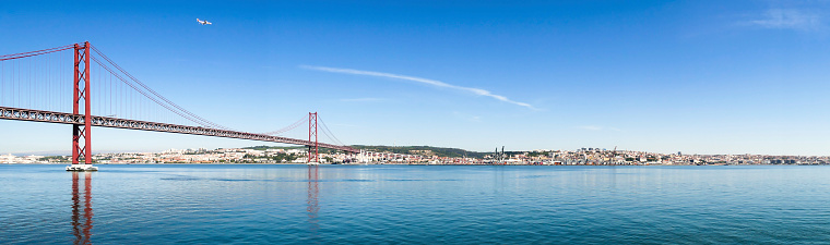 25 de Abril Cable-stayed Bridge over Tagus River, panoramic view