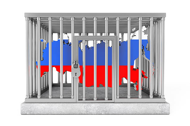 istock Map of Russia in Metal Cage with Lock 523417397