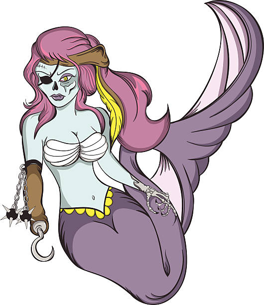 ilustraciones, imágenes clip art, dibujos animados e iconos de stock de pirate zombie sirena - mala de la sirenita