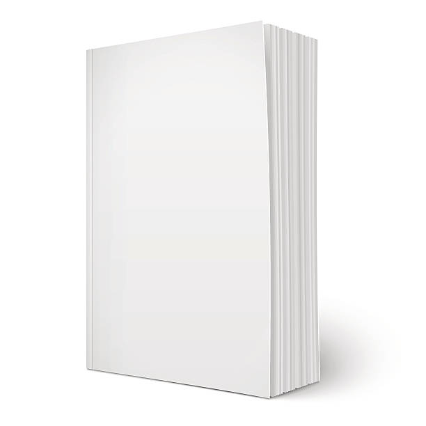 Blank vertical softcover book template with pages. Blank vertical softcover book template with spreading pages standing on white surface  Perspective view. Vector illustration. cover templates stock illustrations