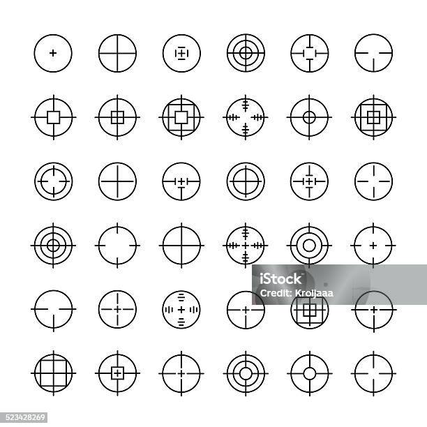 Set Of Different Flat Vector Crosshair Sign Icons Line Symbols Stock Illustration - Download Image Now