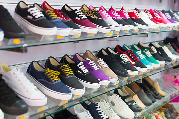 istock Shelves with casual shoes 523429443