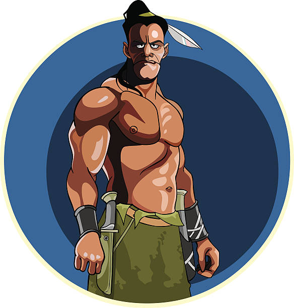 ilustrações, clipart, desenhos animados e ícones de injun com torso nu muscular - injun
