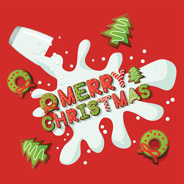 illustrazioni stock, clip art, cartoni animati e icone di tendenza di buon natale biscotti e latte - cookie letter illustrations