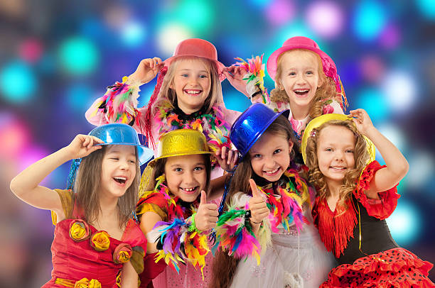 Happy children at the carnival stock photo