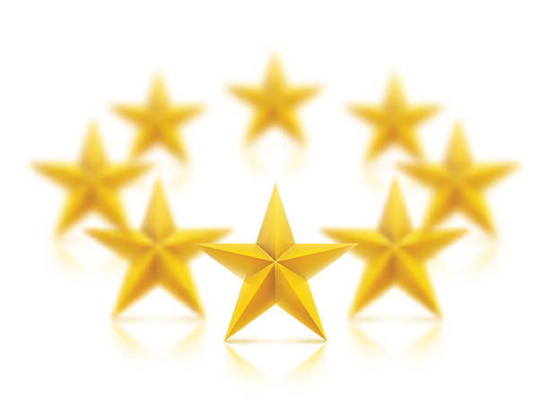 Golden realistic stars with the effect of blurring, vector art illustration