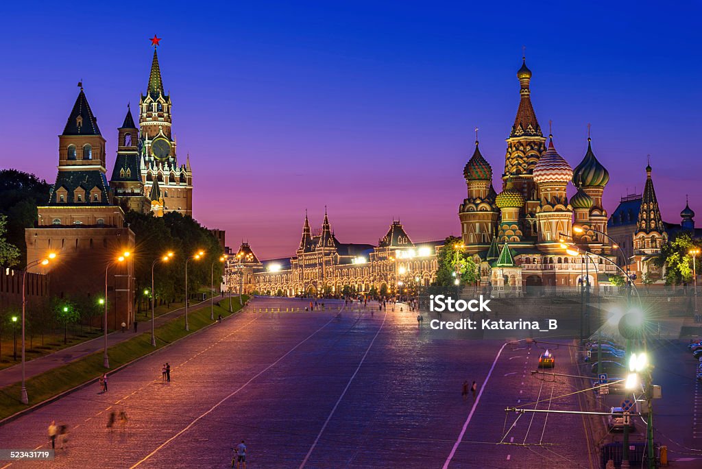 Kremlin, Red Square and Saint Basil's Cathedral in Moscow Sunset view of Kremlin, Red Square and Saint Basil's Cathedral in Moscow. Russia Ancient Stock Photo