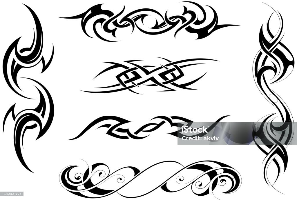 Tribal art set Set of six tribal ornaments based on various ethnic styles Tattoo stock vector