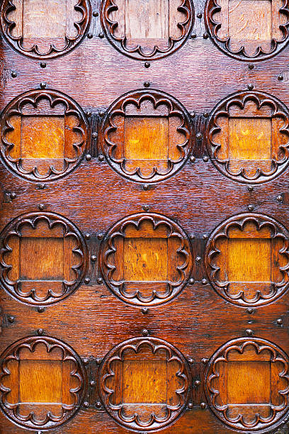 istock Old ornated wooden door 523432669