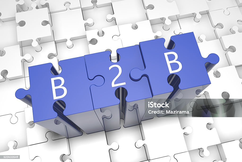 Business to business Business to business - puzzle 3d render illustration Blue Stock Photo
