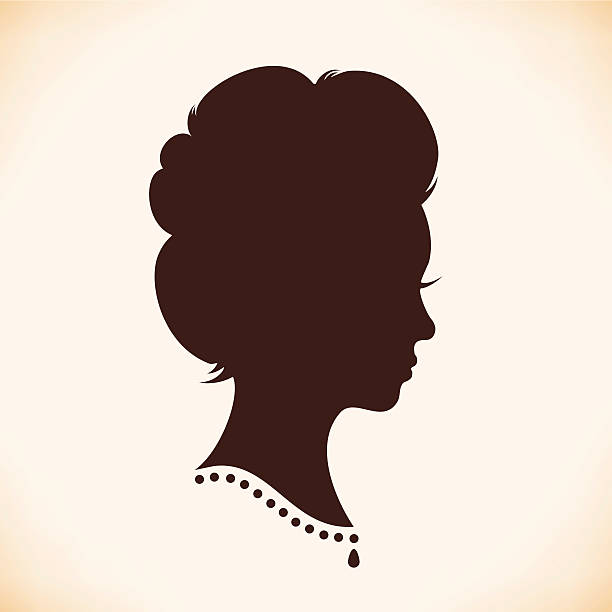 ретро женщина силуэт головы - стиль 18 века stock illustrations