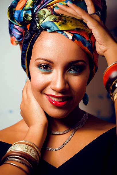 istock beauty bright african woman with creative make up, shawl on 523440939
