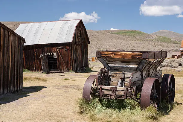 Mine carriage and barn, Bodie ghost town, Bodie State Park, California, USA