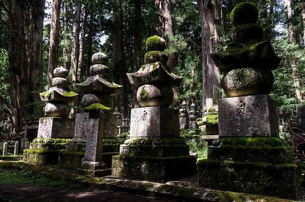 Old thombstones at Okunoin cemetery, Koya san, Japan