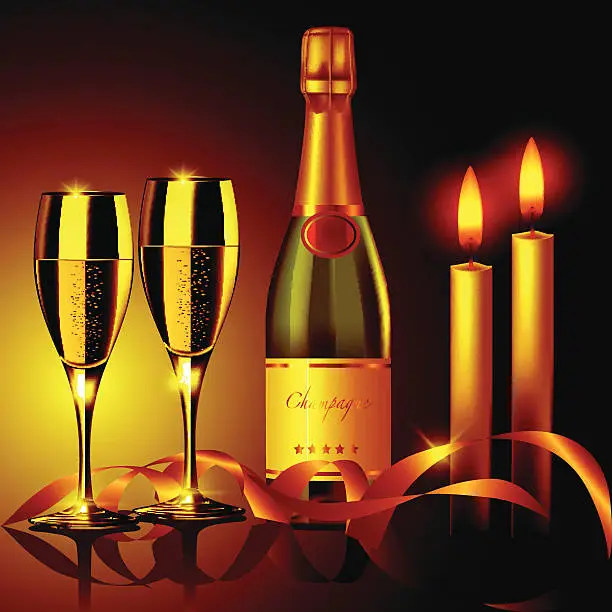 Vector illustration of Champagne and candles