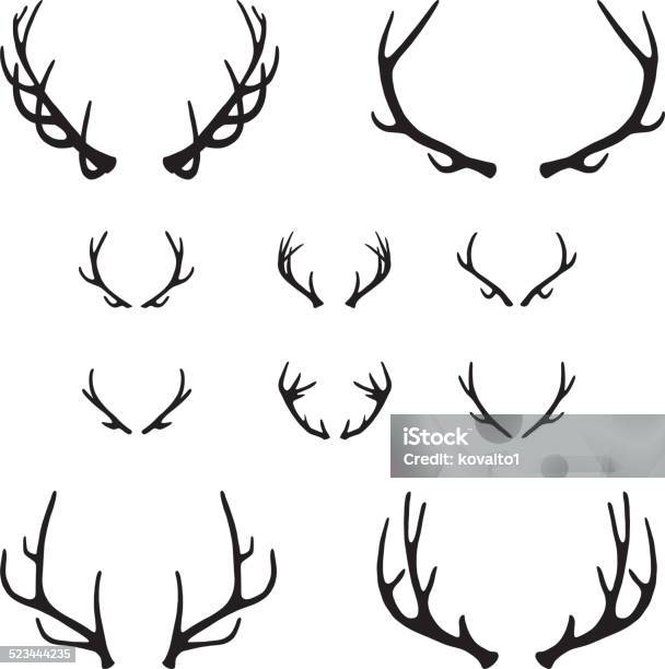 Set Of Antlers Silhouette Stock Illustration - Download Image Now - Antler, In Silhouette, Elk