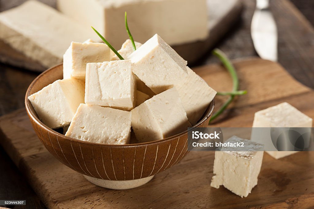 Organic Raw Soy Tofu Organic Raw Soy Tofu on a Background Cube Shape Stock Photo