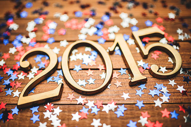 Gold 2015 New year text on christmas decoration
