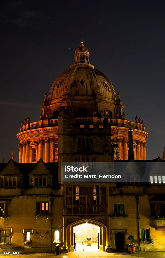 Brasenose Entrance and Radcliffe Camera at Night Architecture Stock Photo