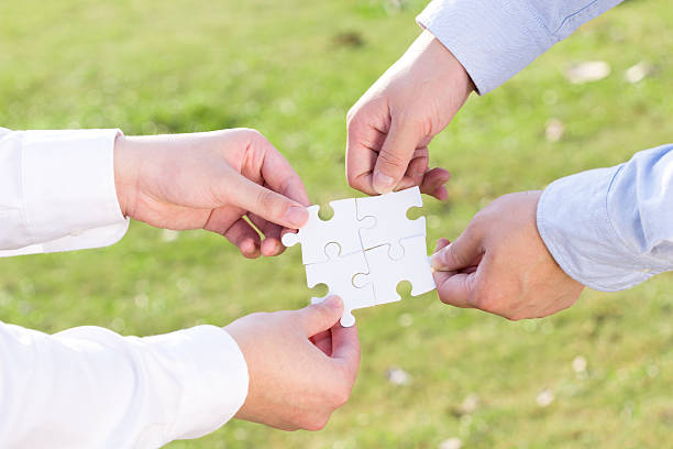 istock puzzle jigsaw and concept with meadow background 523445549
