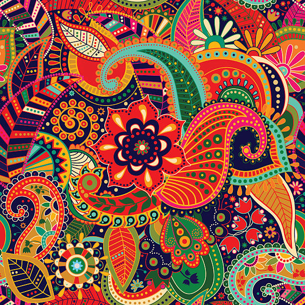 Bright seamless pattern in paisley style Bright seamless pattern in paisley style decoupage stock illustrations