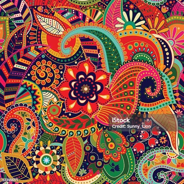 Bright Seamless Pattern In Paisley Style Stock Illustration - Download Image Now - Pattern, Paisley Pattern, Indonesian Culture
