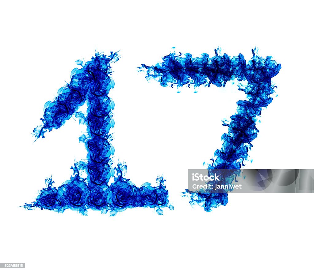 Seventeen blue flames Seventeen blue flames isolated on white background. Abstract Stock Photo