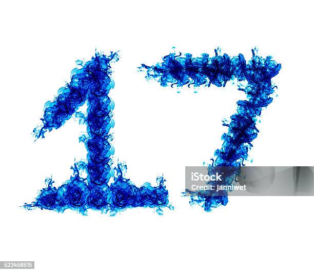 Seventeen Blue Flames Stock Photo - Download Image Now - Abstract, Alphabet, Blue