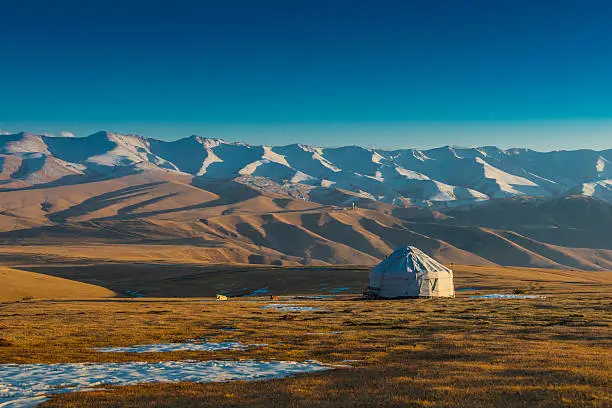 A typical yurt (temporary house)in the colourful Tien Shan Mountains in Kazakhstan.