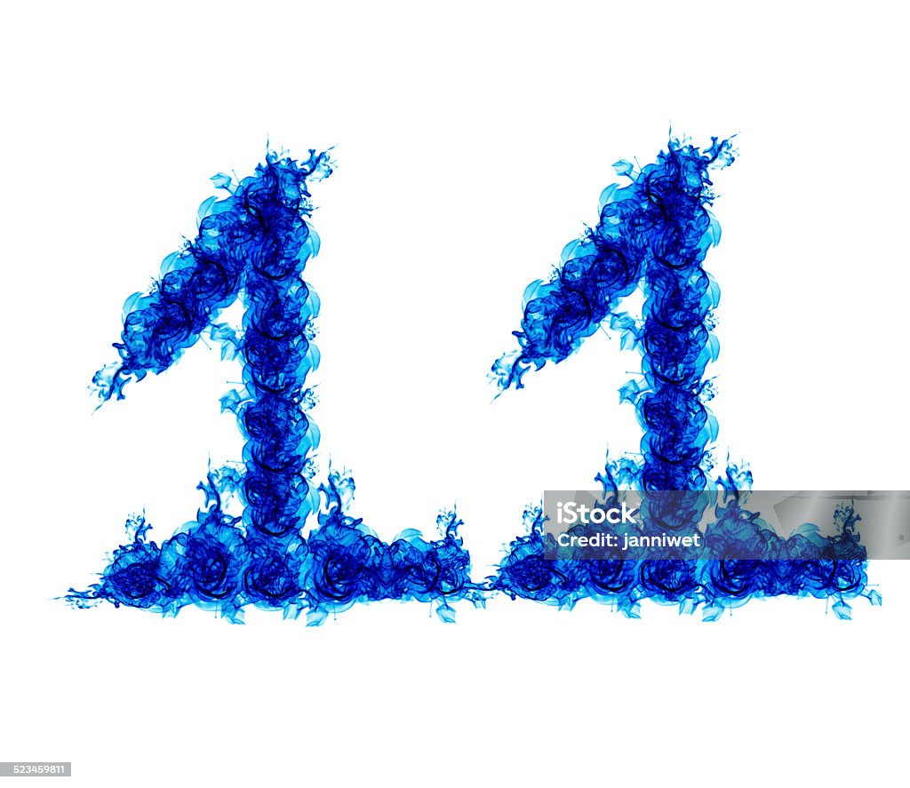 Eleven models blue flames Eleven models blue flames isolated on white background. Abstract Stock Photo