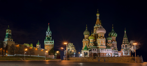 panorama of the Red Square at the evening, Moscow, Russia. retouching remaining historical architecture only.