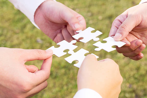 istock puzzle jigsaw and concept with meadow background 523462215