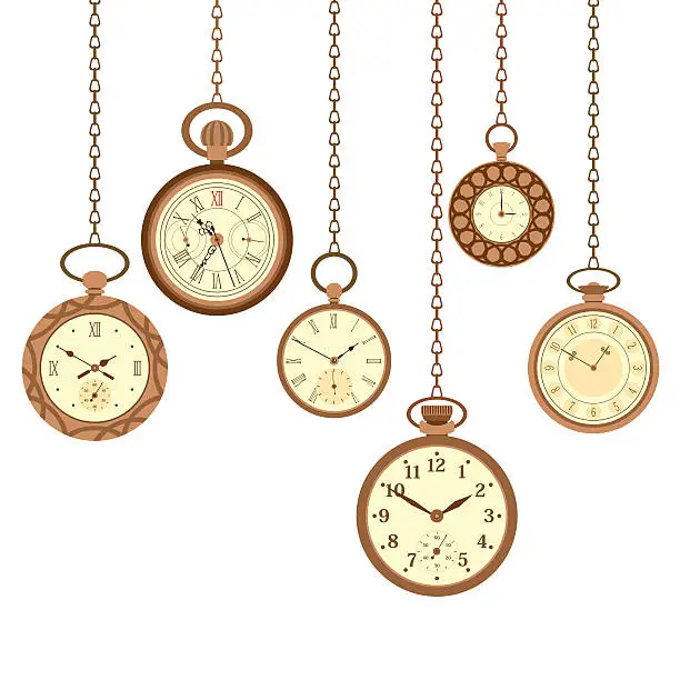 Vector illustration of Vintage Pocket Watch Set