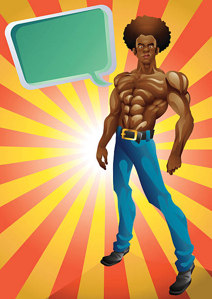 athletic schwarzer mann posieren mit retro hintergrund - hip hop hipster afro men stock-grafiken, -clipart, -cartoons und -symbole