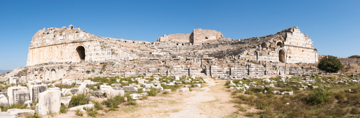 Panorama image of ancient Greek city of Miletus in modern Turkey, near Aydin province.