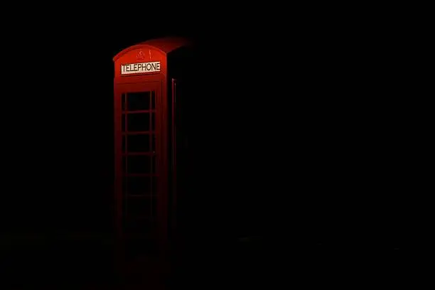 English telephone booth at night