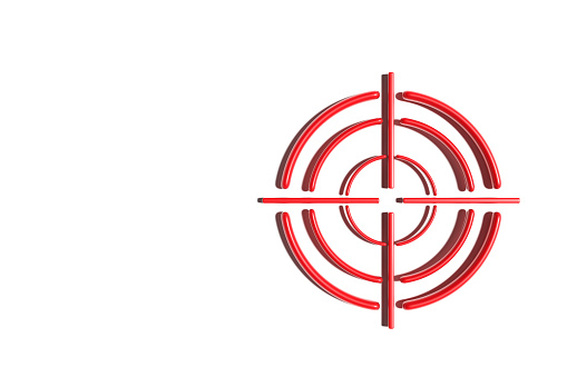 3d rendering of a red concentric sight with shadow on white background