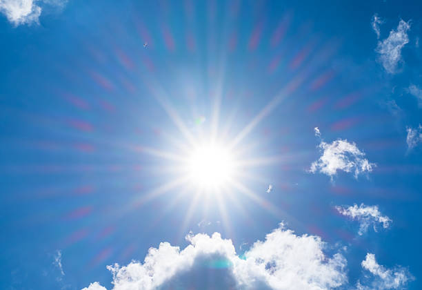 istock Looking up at Nice blue sky with sun beam 523471542