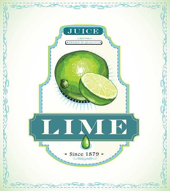 Ripe lime juice or food product label vector art illustration