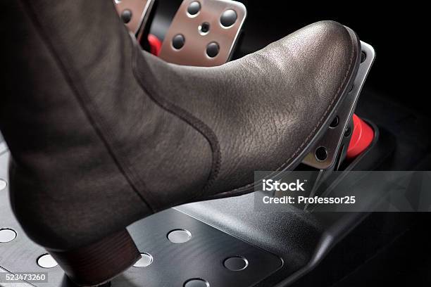 Woman Pressing The Gas Pedal With Her Foot Stock Photo - Download Image Now  - Brake, Pedal, Car - iStock