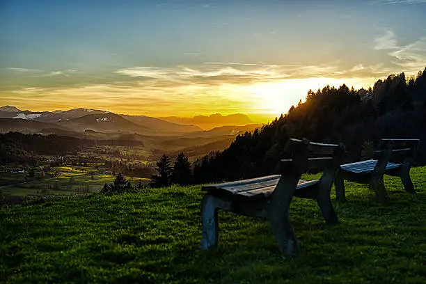 View from Allgäu in Germany (Obersdorf) over the Austrian Vorarlberg till to the Alpstein and Mountain Säntis in Switzerland in the background.