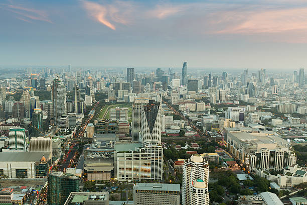 istock Aerial view Business area downtown before sunset 523475292