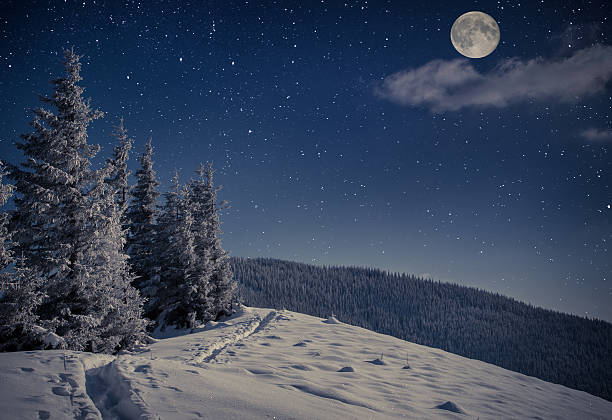 istock Travel in winter mountains at night 523475555