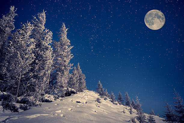 istock Full moon in night sky in the winter mountains 523475567