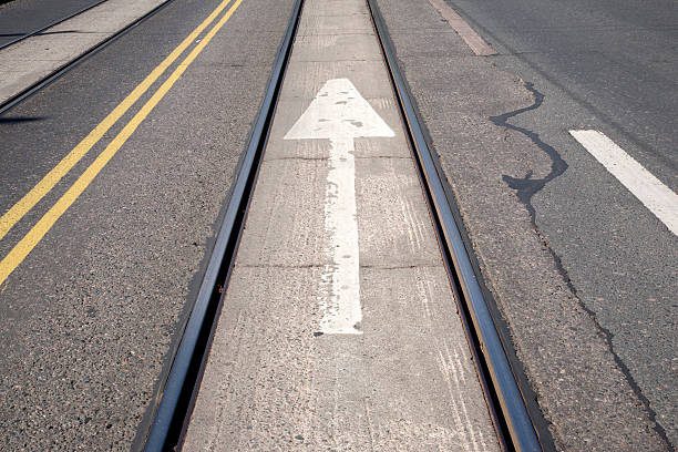 istock Arrow Sign in between Tram Tracks in Helsinki 523475865